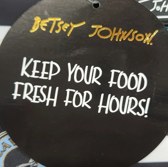 NWT Betsey Johnson "Caviar & Bubbly" Insulated Lunch Tote Chic Striped Bag - Picture 5 of 17